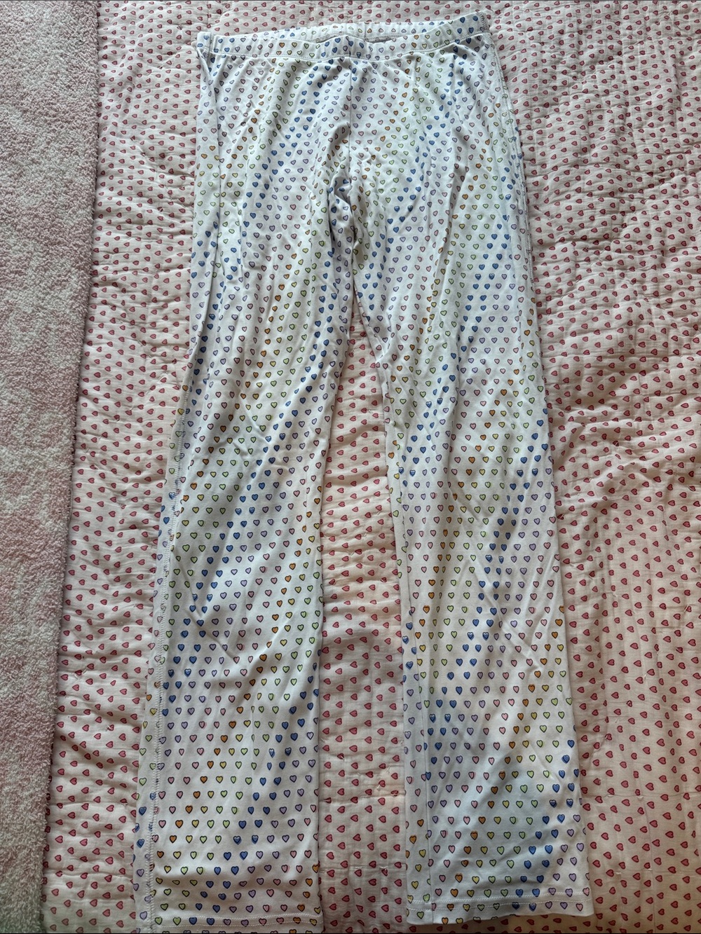 Roller Rabbit White Pajama Pants with Blue and Green Heart Print